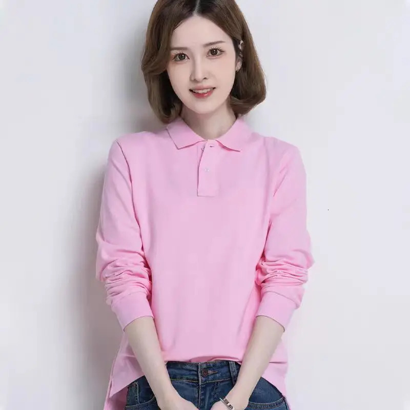 Womens Long Sleeve Polos Lapel Shirts 100% Cotton Casual - Fashionable Sportswear Korean Tops High Quality 250102BJ