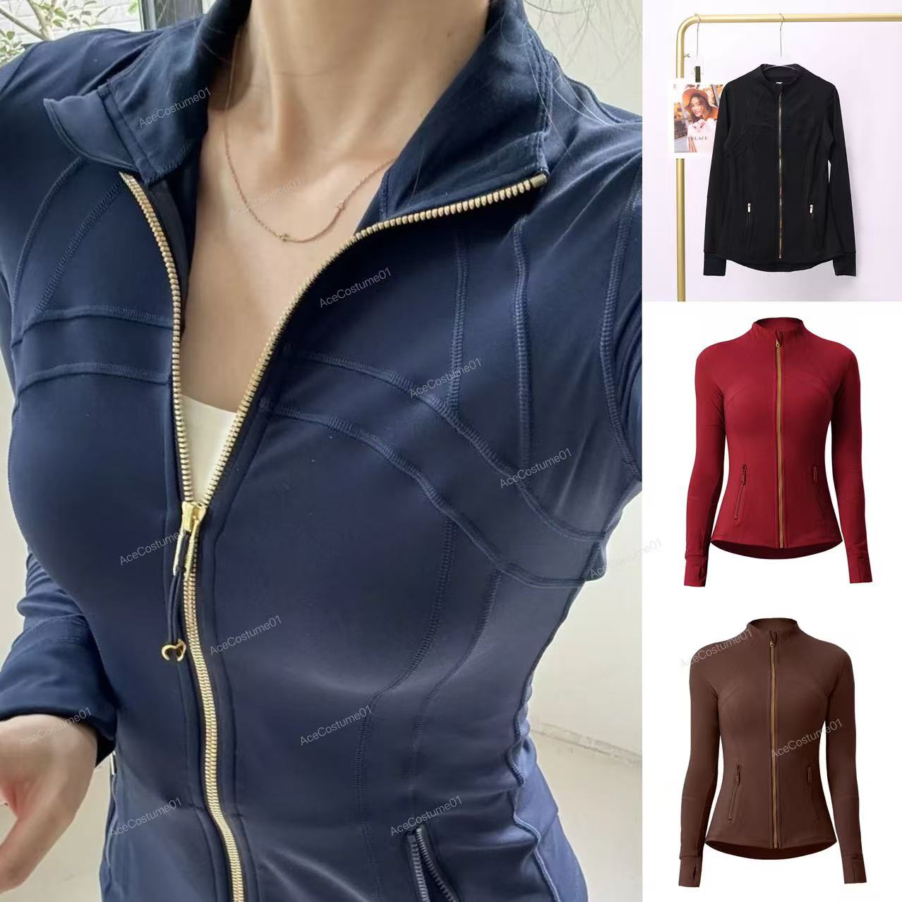 Women's Yoga long sleeves Jacket Outfit Solid Color Nude Sports Shaping Waist Fitness Jogging Sportswear For Lady