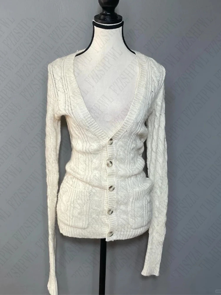 Y2K solid color sweater aesthetic emo Harajuku knitted button fall winter cardigan fashion pocket retro womens streetwear 250102BJ