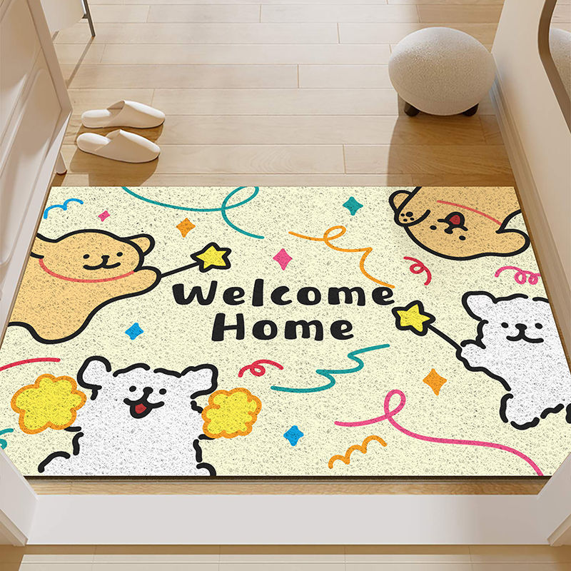 Cartoon Line Puppy Entry Door Silk Circle Floor Mat Entryway Non-slip Easy Care Foot Mat Entry Door-image-1040806057