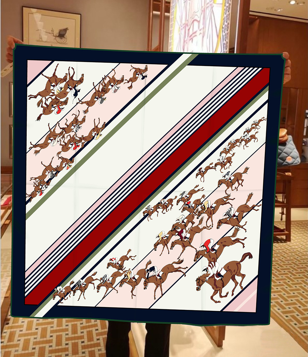 Foulard en soie sergé imprimé cheval 90CM, châles carrés pour cheveux, sac bandanas, hauts de décoration d'été, Foulard Femme 90cm, accessoires d