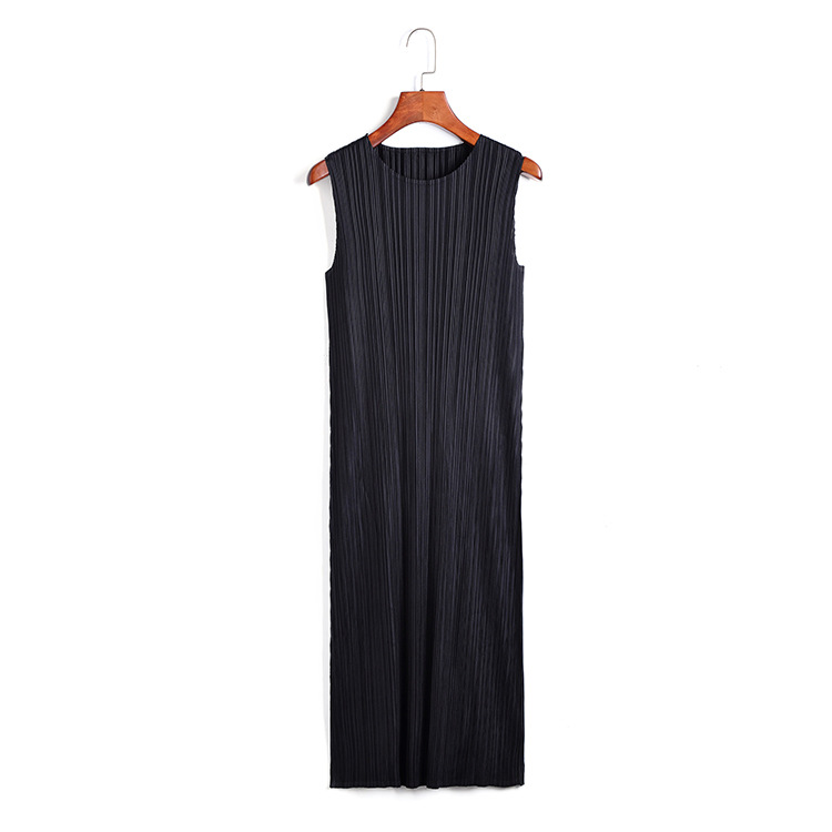 (100) Robe minimaliste plissée pour femmes Summer Sit Slit sans manches jupe à gilet mince jupe