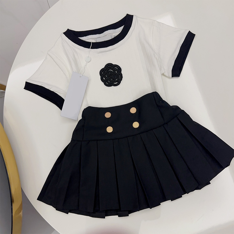 Clothing Sets children 2 pieces girl Hoodie Short Sleeved Knitted Camellia Pleated Skirt Cotton sheepfold hoodie 90~150-image-1040598702