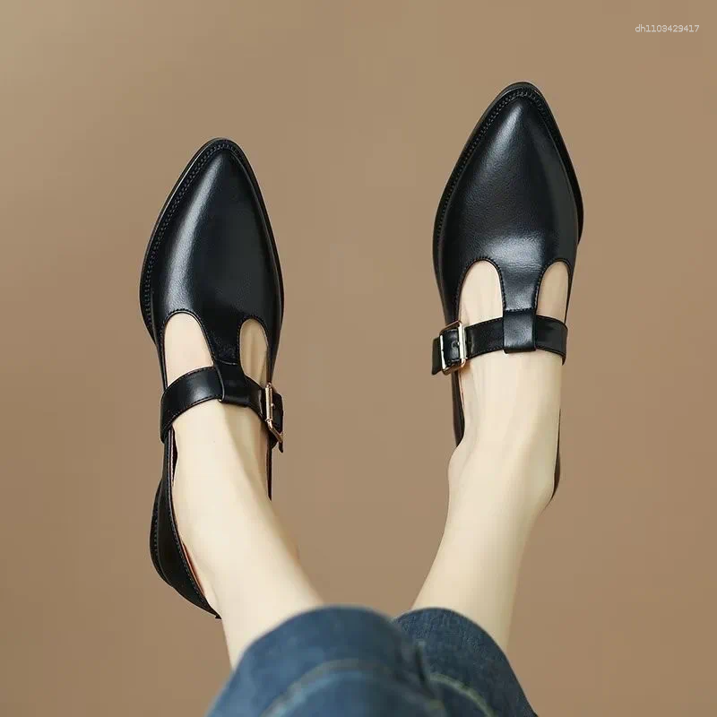 2026 New New Ladies Leather High Heel Designer Dress Women Formal Shoes Vintage Belt Buckle Pointed Head Single Soft Small Thick F Free Shipping Fre