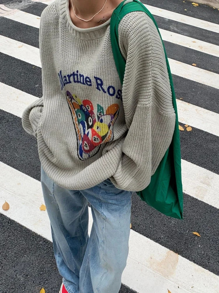 Korobov Autumn Lazy Lovely Sweater Cartoon Pattern Pullover Y2k Womens Clothing Korean Fashion Ropa De Mujer Loose Knitwears Top 250102BJ