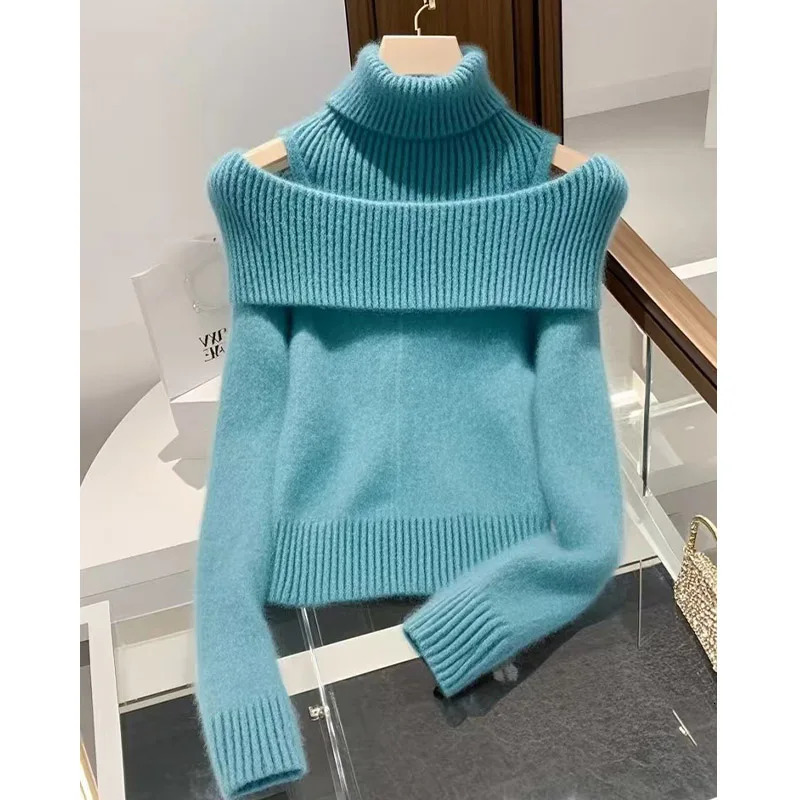 Autumn Winter Fashion Chic Turtleneck Sweaters Women Clothing Vintage Simple Wool Knitwear Tops Elastic Slim Warm Pullovers 250102BJ