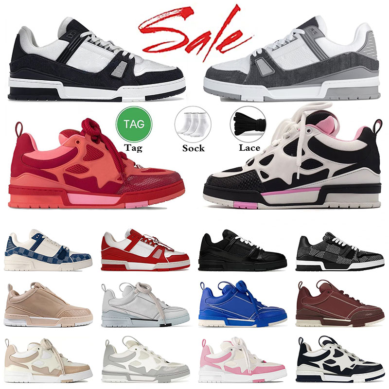 Top Quality Skate Shoe Designer Man Woman Sneakers Low All Black White Pink Denim Blue Flat Heel Leather Platform Womens Mens Loafer Fashion Trai