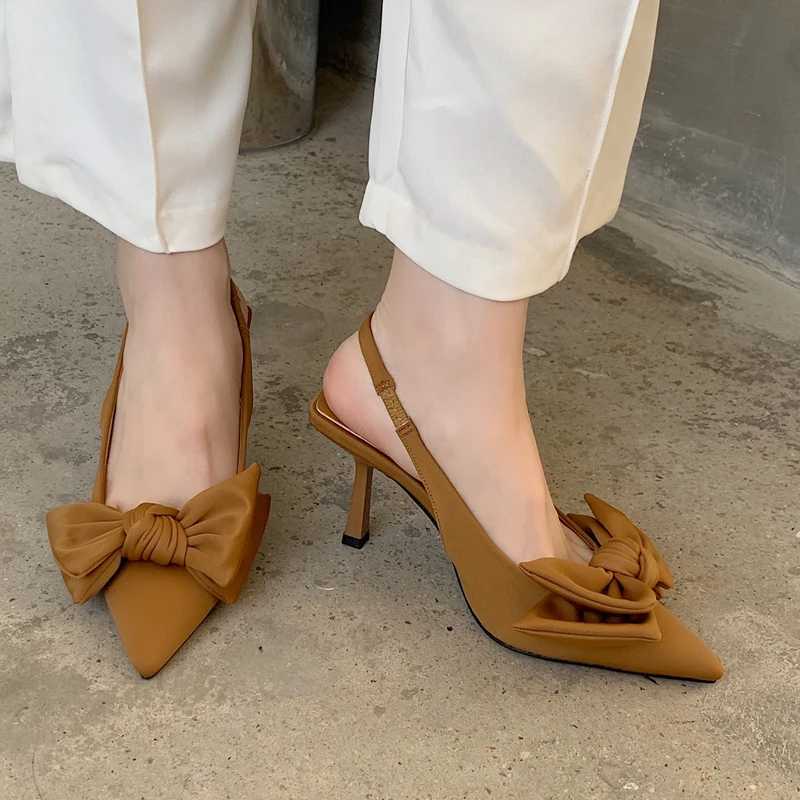 Summer New hot Pumps Fashion Bow-knot Pointed Slip on Ladies Elegant Dress Shoes Sexy High H Slingback Sandals for Wen Z250325