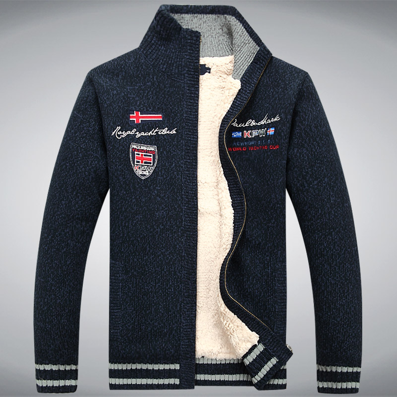 Fleece Knit Sweater Warm Man Sweater WinterThicken Coat Casual Vintage Black White Red Mens Jacket Clothes Cardigan Sweater Men