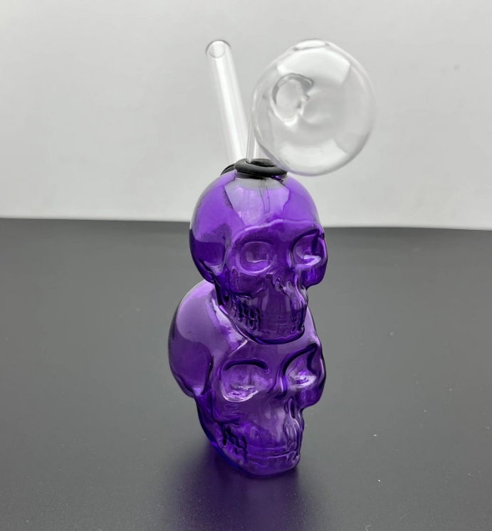 hookahs glass oil dab rigs Two erect skeleton-shaped hookahs 14mm joint height 14cm mini portable-image-755798759