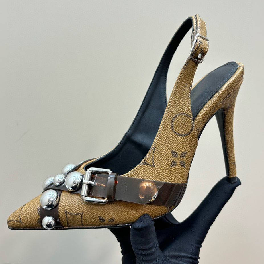 Nouvelle sandales à talons hauts en cuir de vache imprimé boucle métal mode femme chaussures habillées luxe design classique soirée taille 35-42