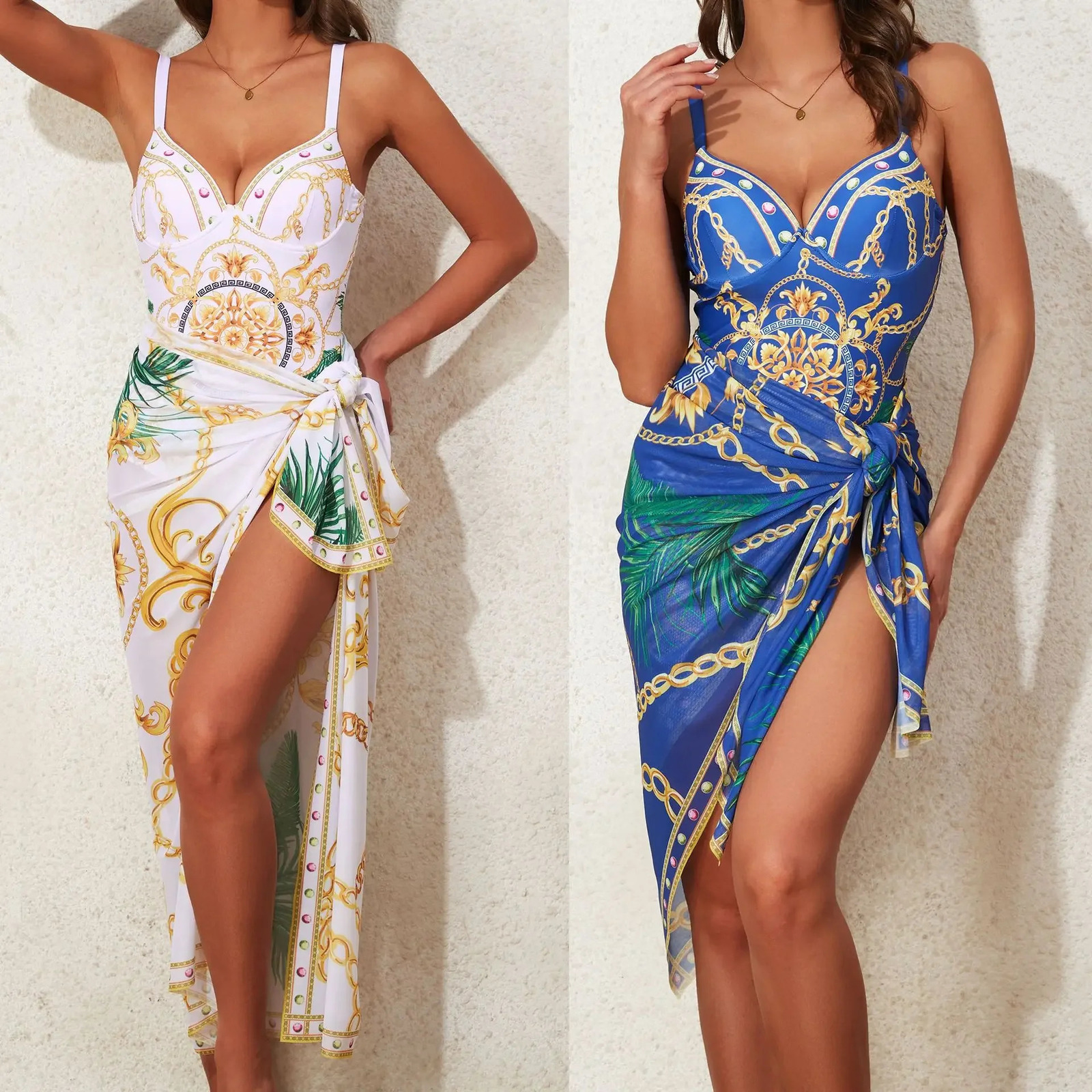 2024 V-neck Swimsuit Sexy One-piece Hard Swimwear One-piece Fashion Retro French Print Swimsuits 250108-image-1040981442