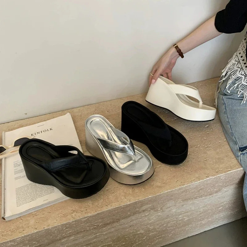 Summers Chunky Women Slippers Fashion Elegant Clip Toe Platform Wedges Heel Slides Shoes Ladies Casaul Outdoor Beach Sandalias 250107