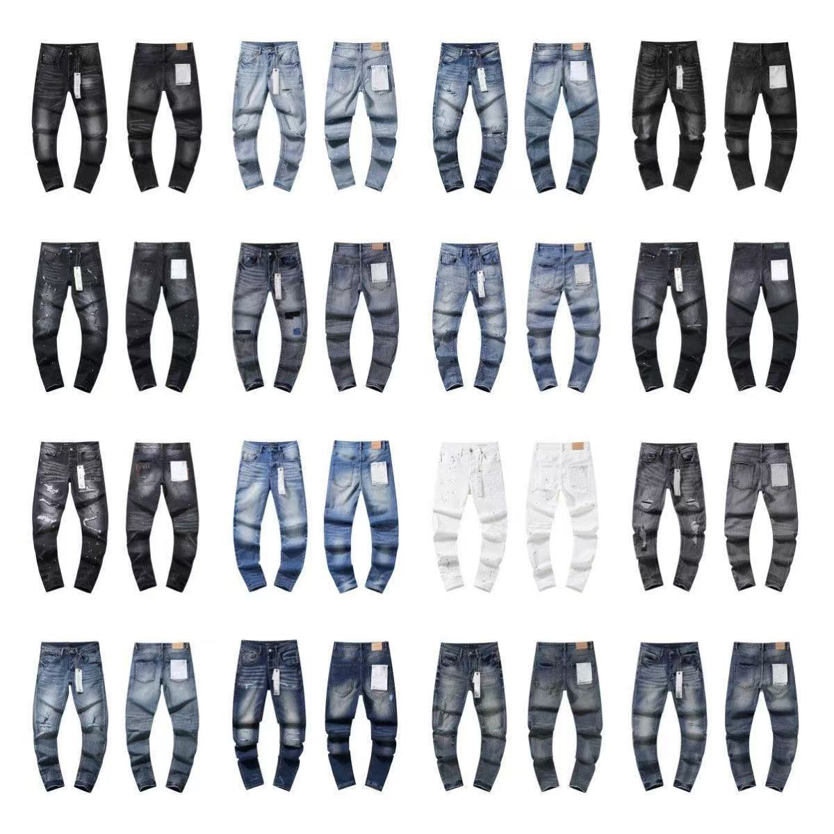 mens jeans Trendy high street designer jeans American wash distressed pants retro ripped ink splashed small foot jeans for mens Casual and versatile