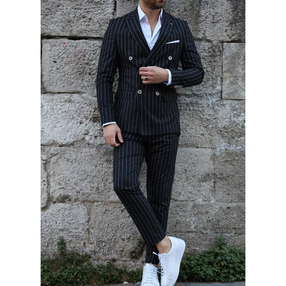 Full Mens Suit Striped Twopiece Elegant Slim Fashion Double Breasted High Quality Man Class Set Suits Male 250102