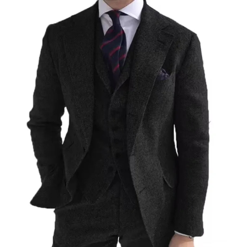 Mens Suits 3 Pieces Green Wool flax Herringbone Business Retro Classic PatternTuxedos For Wedding Blazer Pants Vest 250102 6d 24