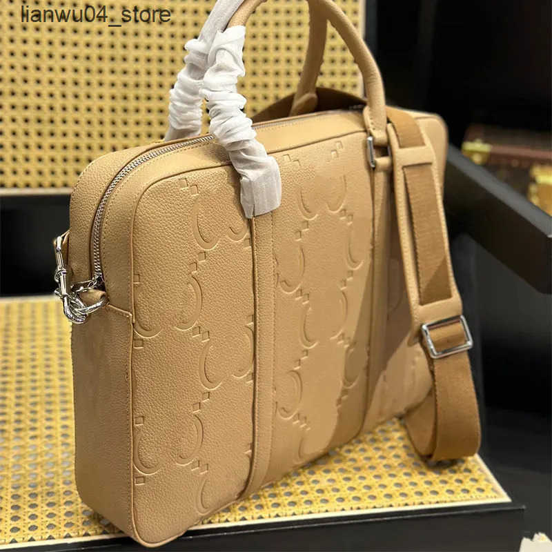 Briefcases Designer Laptop Bag Mens Briefcase Leather Computer Bags Business Formal Handbag Striped Women Brief Case H250107-image-1041039366