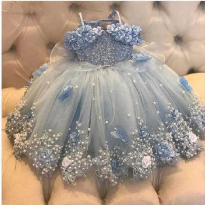 Baby Girls Dresses Off Shoulder Pearls Lace Butterflies Flower Princess Dress Infant First Birthday Par Gown Communion GiftXJ250108-image-1041097434