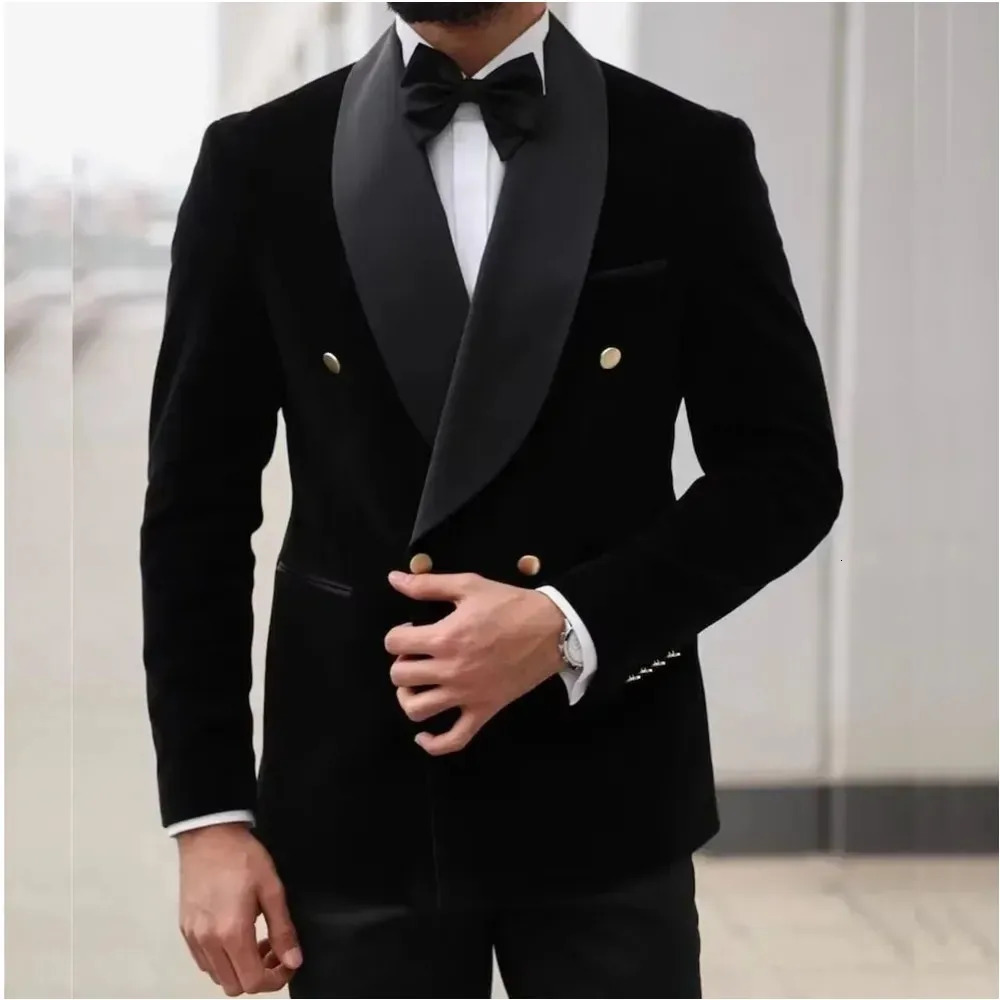 Men Suits In Black Velvet Shawl Lapel Groom Wedding Party Prom Dress Formal Occasion Tuxedos 2 Piece Business Blazer Sets 250107Z
