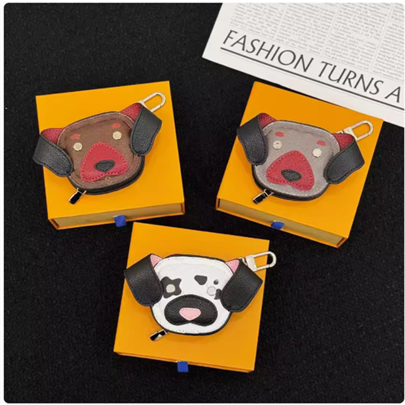 New luxury designer leather women case purse wallets coin purse cosmetic bagsEuropean and American style cartoon dog shaped pendant design keychain