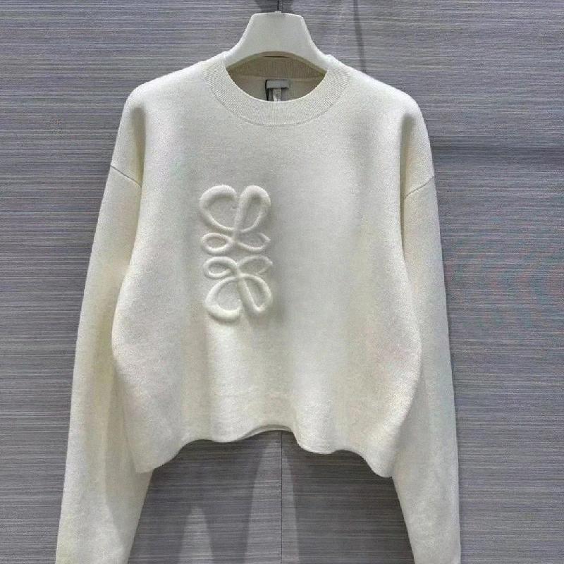 Women's Sweaters Womens Jacqu Alphabet Printed Wool Knitted Flower Top Spring Long sleeved O-neck Two way Loose Womens Sweater