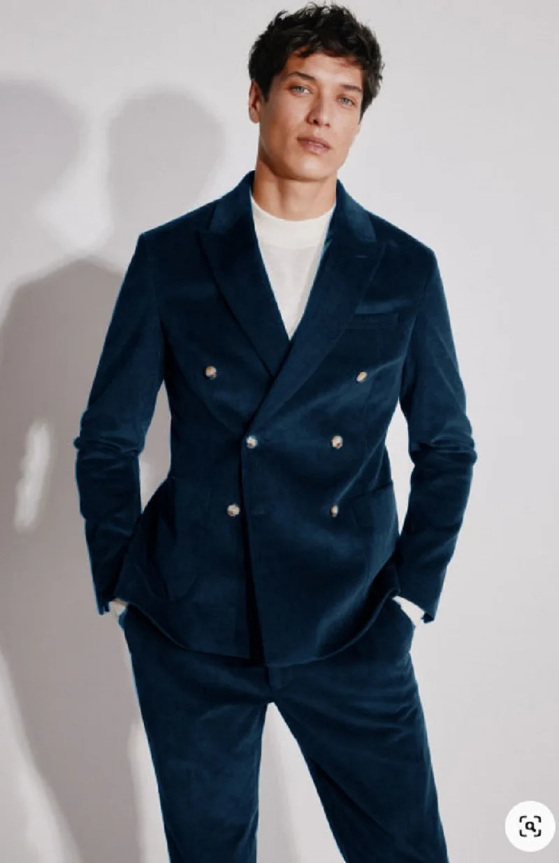 Mens Velvet Doublebreasted Suit Winter Twopiece Prom Dress Elegant Suits for Man Party Dresses 250107Z