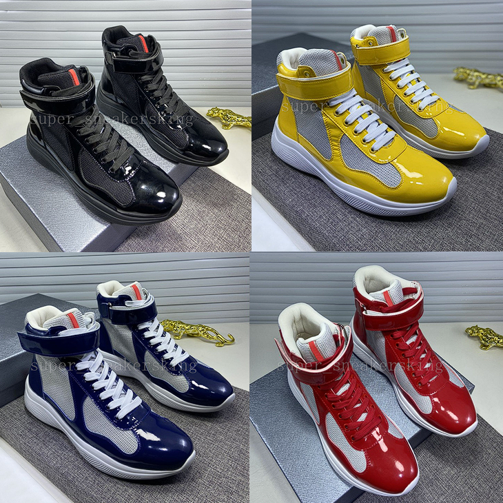 Designer Shoes Men Women America Cup Leather Sneakers Runner Trainers Lace-up Flat Trainers Black White Red Mesh Casual Shoes With box Large size
