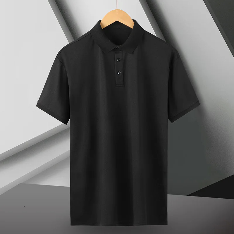 Summer Ice Silk Polo Shirt HighEnd TShirt Solid Color Half Sleeve NonMarking Casual Lapels Business Thin Menswear 250107Z