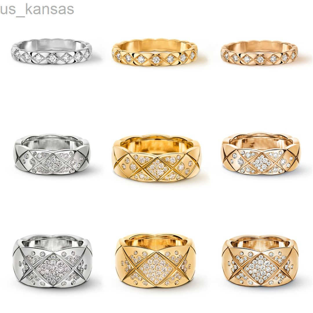Anneaux de bande exquise Rosque chèque Gold Ring Ring Coco Ring Classic With Diamond Designer Ring For Women Mens 3 Largeurs Designer adaptés à d