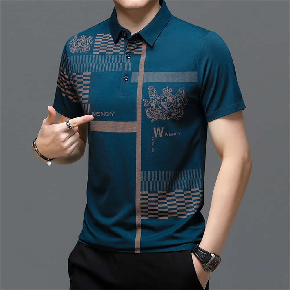 2024 Mens Solid Color 3D Print Business Casual POLO Shirt Summer Fashion Short Sleeve Comfortable and Breathable Top 250107Z