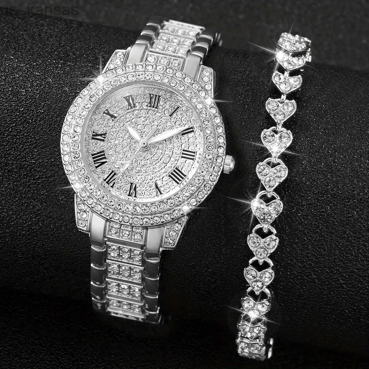 Montre-bracelets 2PCS / Set Womens Luxury Diamond Diamond en acier inoxydable Bracelet Bracelet (sans cadre) H241217 {Catégorie} H25110
