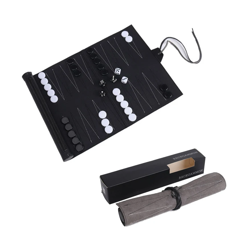 Roll Up Backgammon Sets Portable Travel Board Games Set For Adults And Kids Foldable PU Leather Classic Chess Board Roll-Up