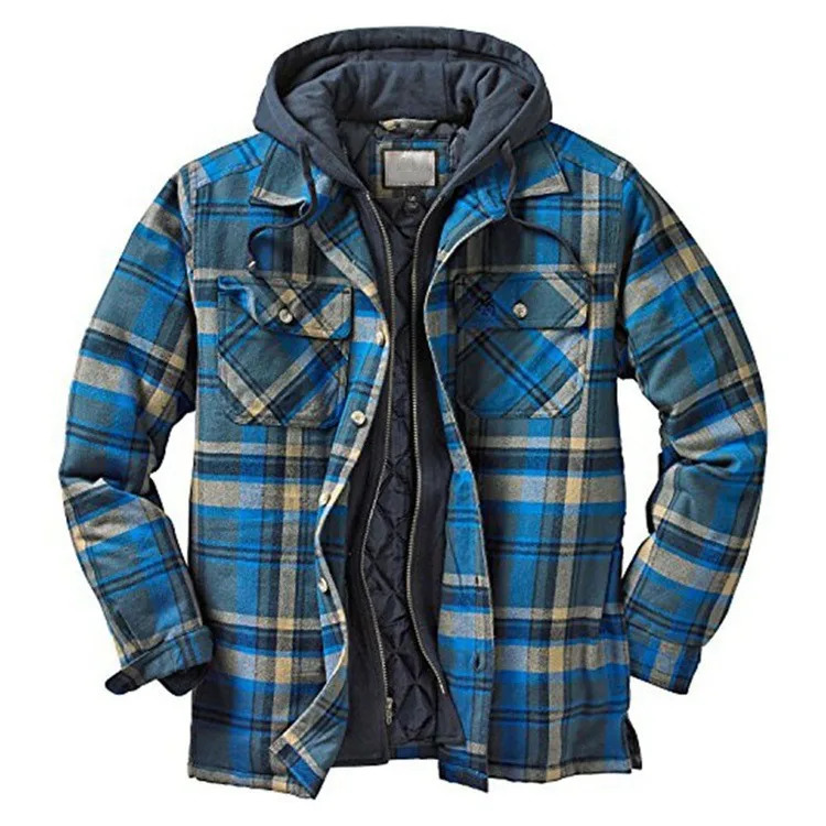 Autumn and Winter Lumberjack Work Jacket Mens Autumn and Winter Thick Warm Cotton Loose Hooded Casual Jacket 250106