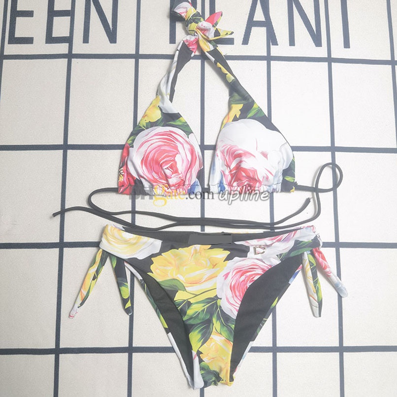 Designer Halter Sling Swimwear Luxury Summer Backless Beach Bikini Sexy Floral Pattern Bathing Suit Casual Holiday Swimsuit Beachwear-image-1041294201