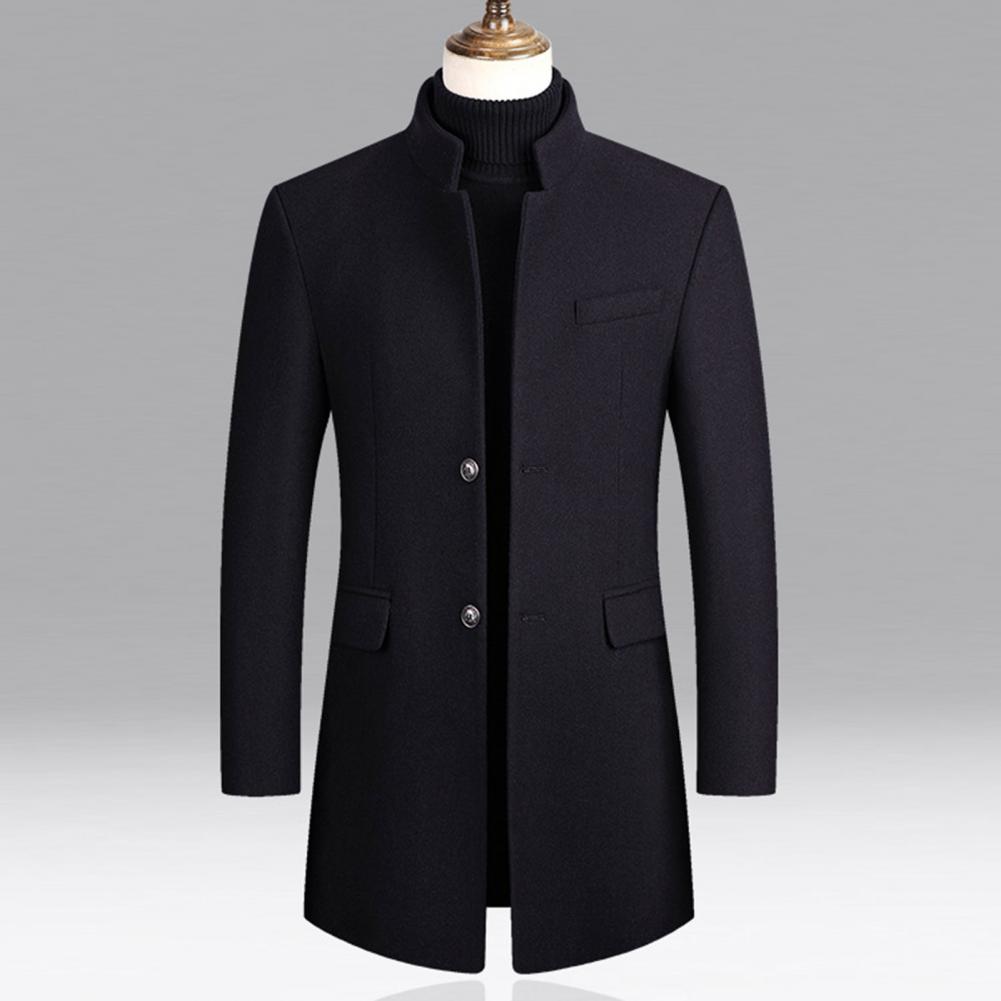 Woolen Coat Male Mid-Length Men Trench Coat Autumn Winter Pockets Single Breasted Slim Fit Windbreaker Coat Men Jacket Outwear