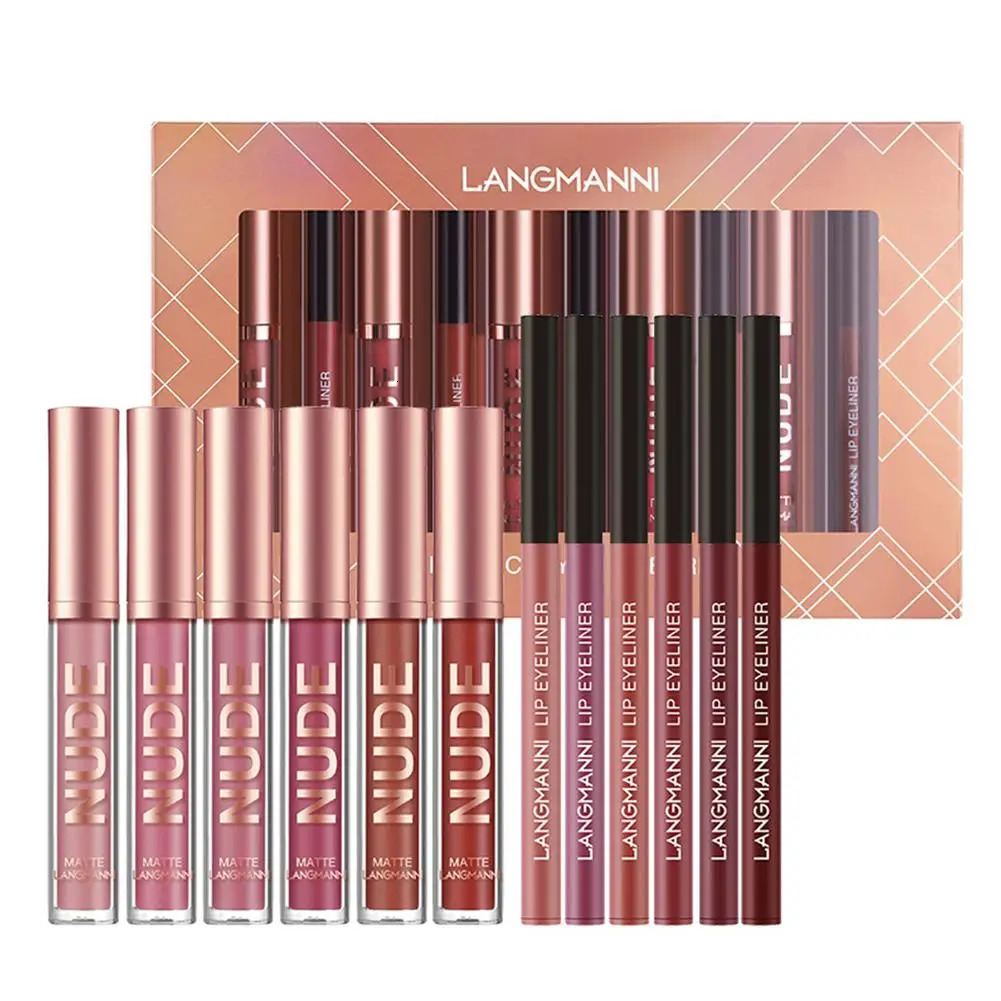 12Pcs Lip Makeup Sets 6Pcs Matte Liquid Lipstick 6Pcs Lip Liners Pencil Long-Lasting Lipstick Set Lip Gloss Lip Stick Makeup 250108-image-1041350475