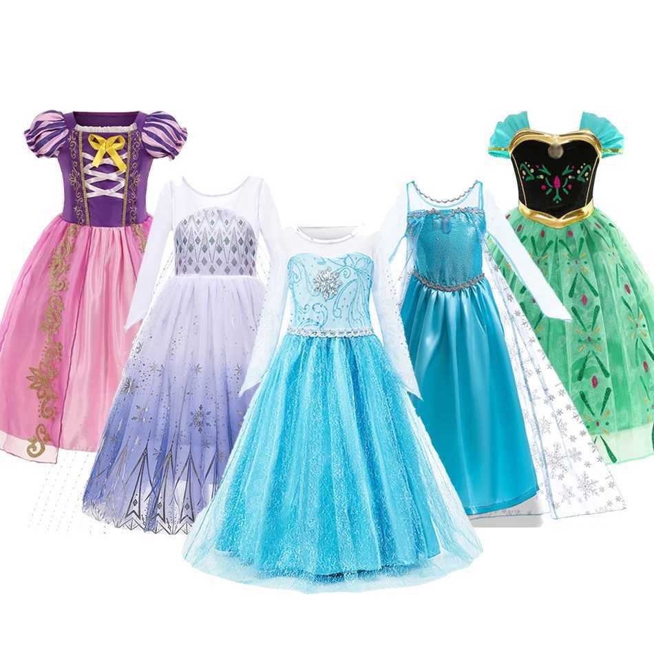 Elsa Snow Queen Girls Dress Princess Dresses Anna Kids Fancy Children Vestitos Birthday Carnival Fancy Par Rapunzel Disguise W250111-image-1041488539