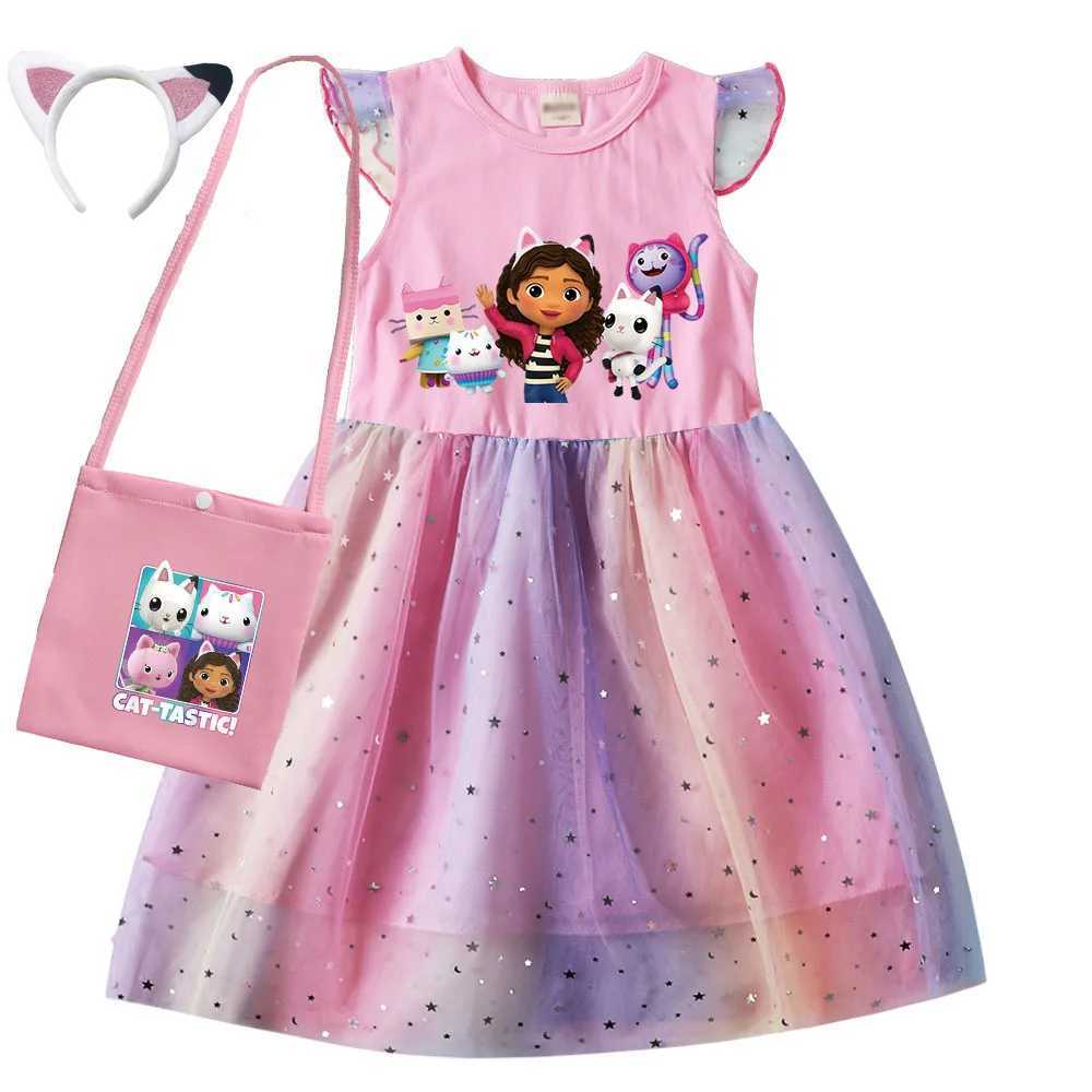 Gabbys Dollhouse Childrens Clothing Girl Princess Dress Bag Childrens Cute Cat Delicious Wedding Par Vestitos W250111-image-1041488330