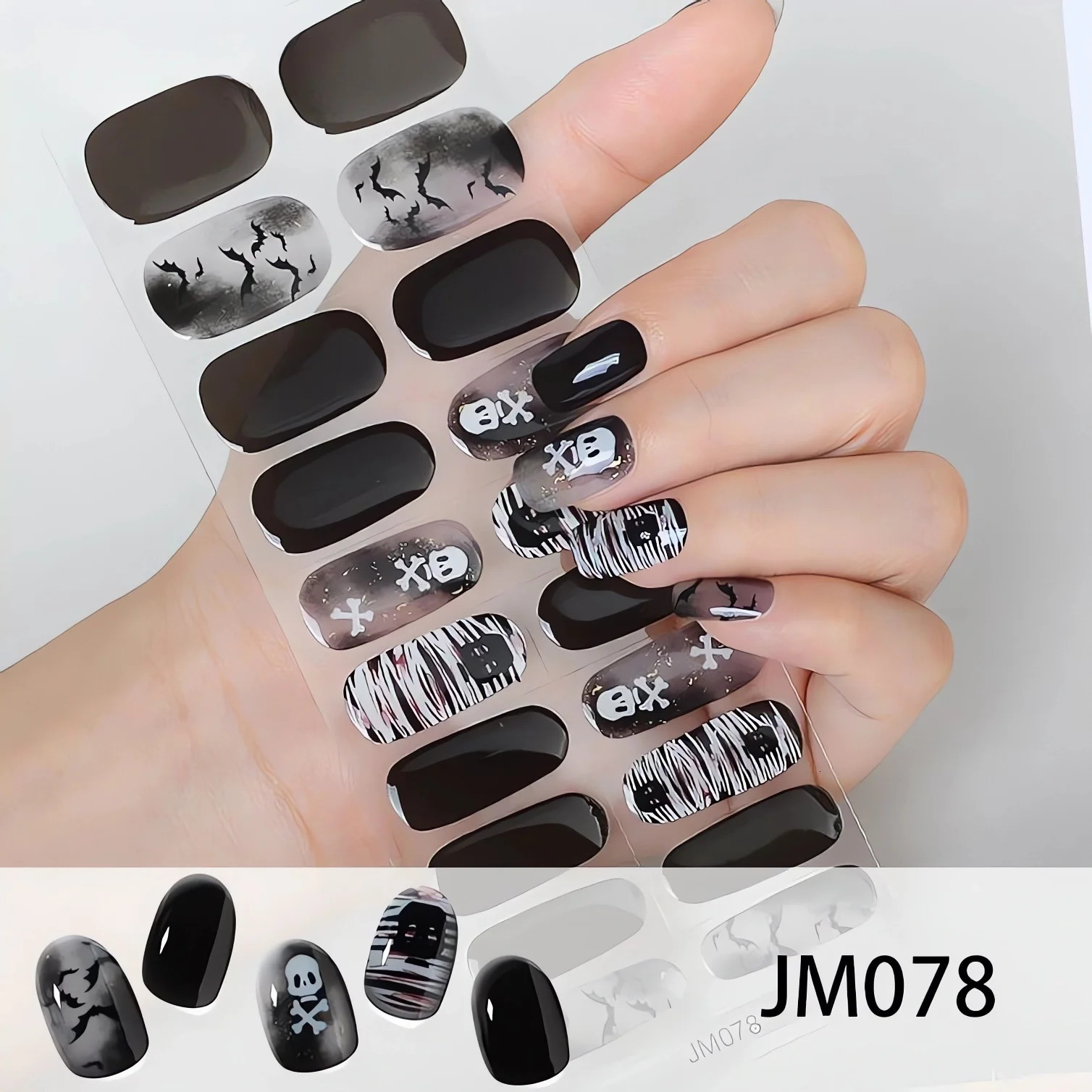 Halloween Semi-Cured Gel Nail Stickers - Long Lasting Full Cover Waterproof Adhesive Nail Strips with UV Lamp 250107-image-1041374016