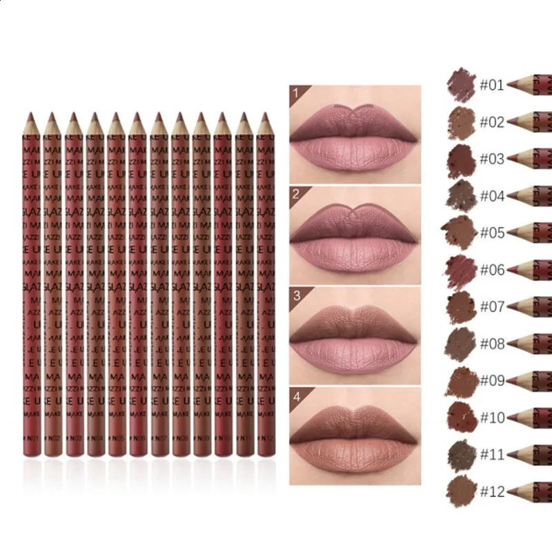 12Pcs/set Wood Lipliner Lady Charming Lipstick Waterproof Lasting Soft Lip Contour Pencil Professional Lips Cosmetic Tool 250108-image-1041474884