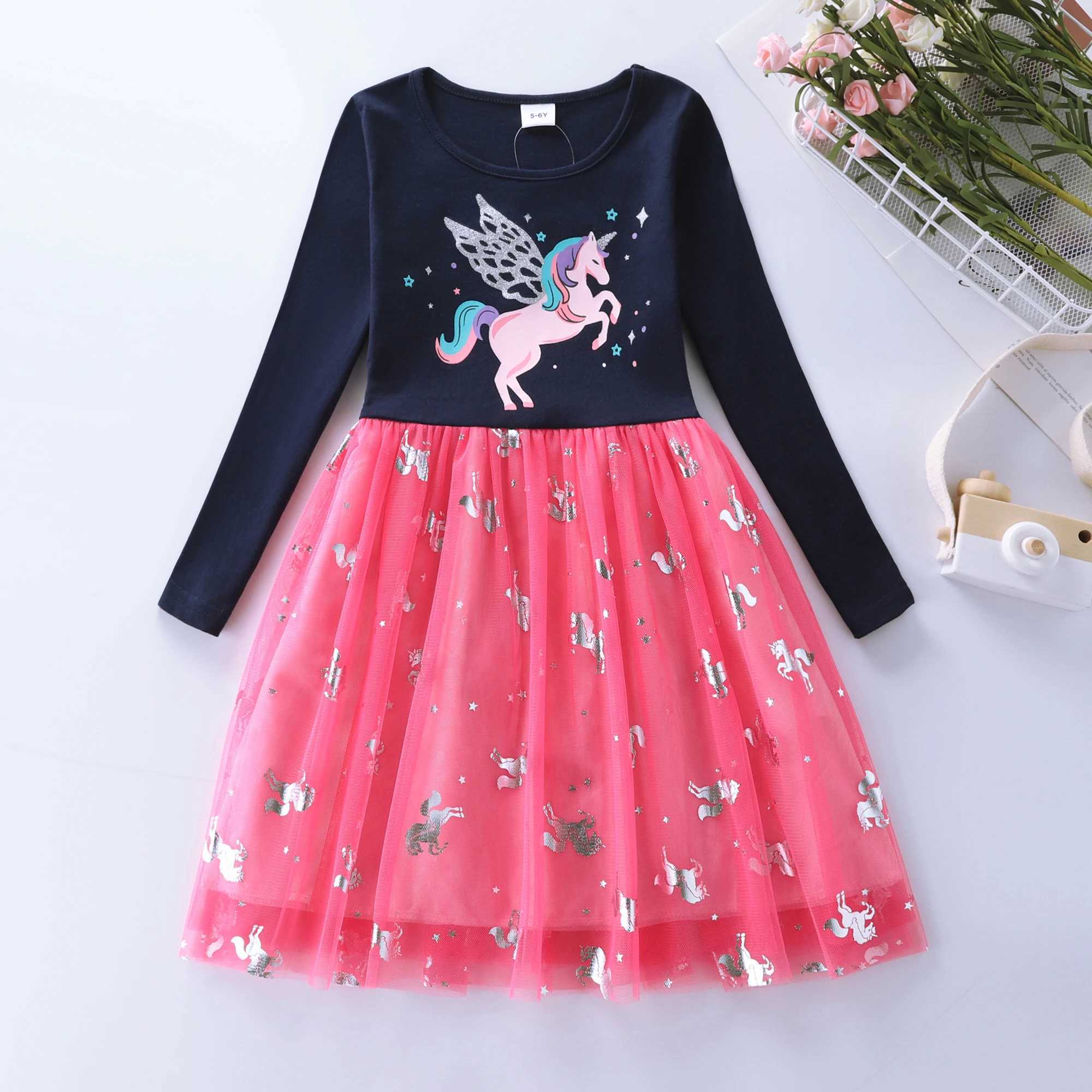 Long sleeved printed automatic screen patch dress LH1702 suitable for small and medium-sized girls W250111-image-1041488120