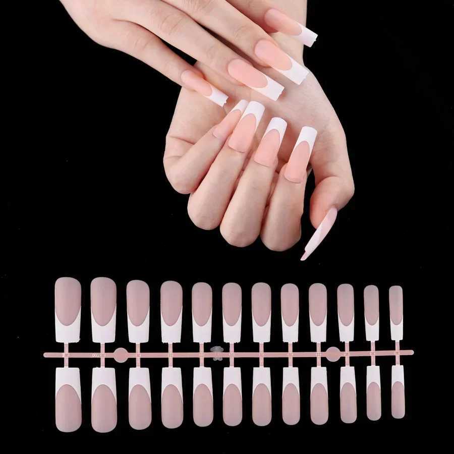 24Pcs/bag French False Nails Frosted Press on Fake Nail Tips Full Cover Artificial Fingernails Ballet DetachableXJ250110-image-1041376828