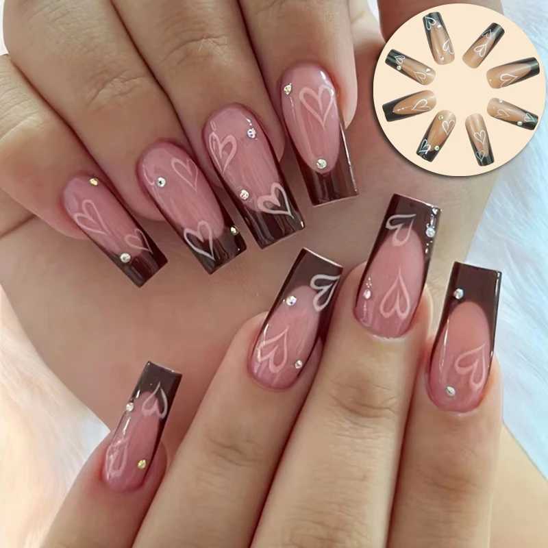 24Pcs Medium Long Acrylic Fake Nails Art Cool Spice Girls Wearing False Nails Set Press on Nail Tips Removable French Nails FakeXJ250110-image-1041377756