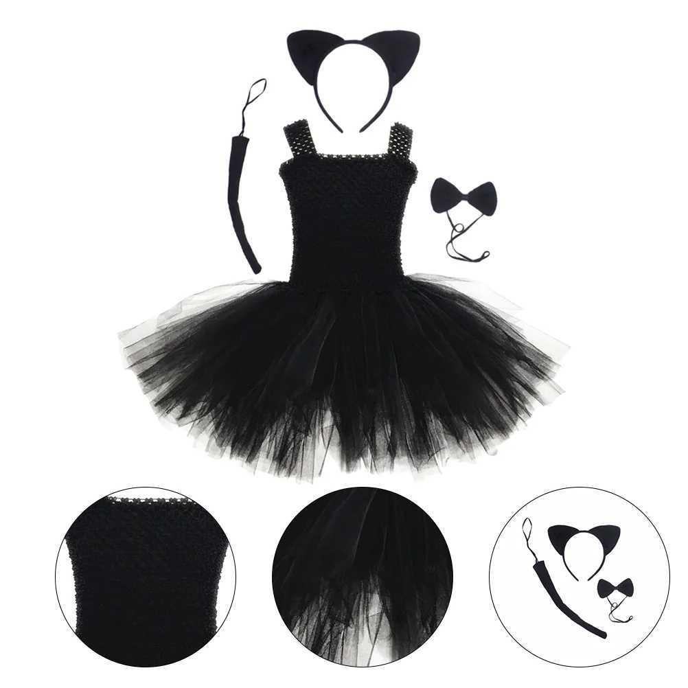Halloween costume cat dress holiday role-playing Tutu dress childrens black girl mesh children W250111-image-1041489172