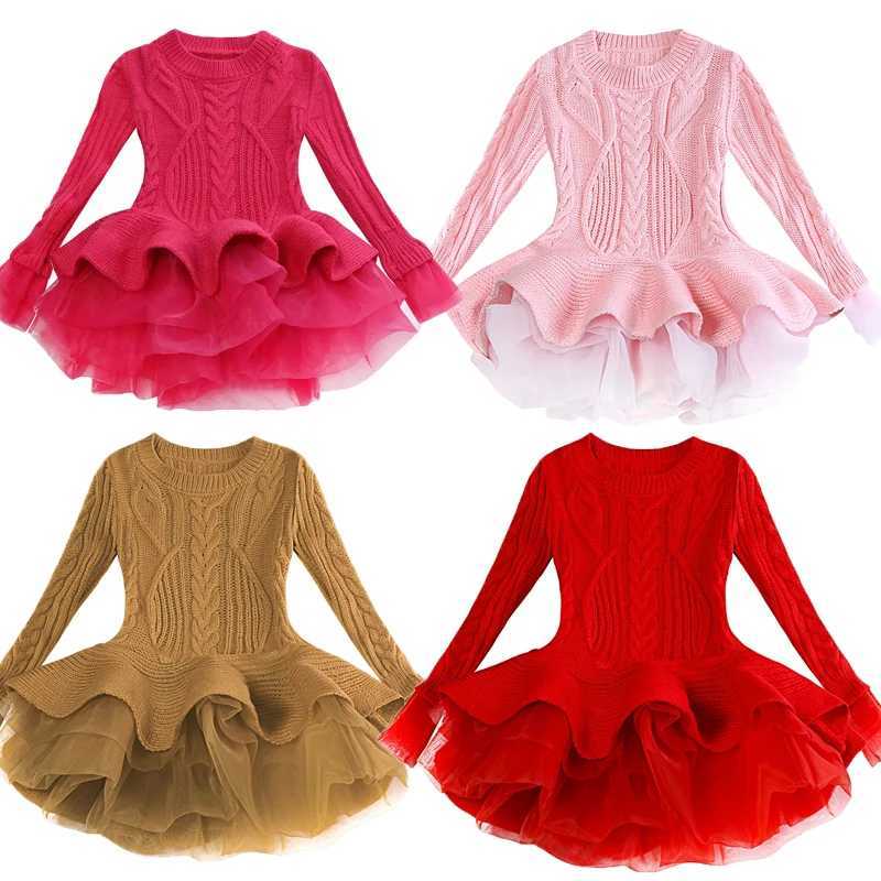 Autumn and winter girls new long sleeved mesh sweater Tutu dress Christmas Halloween birthday Par fashion warm wool dress W250111-image-1041488259