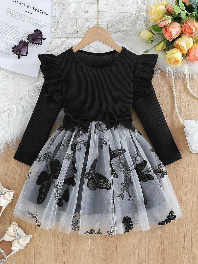 Summer girls thin long sleeved dress 2-6Y cute childrens embroidered butterfly princess dress childrens clothing girls clothing W250111-image-1041489037