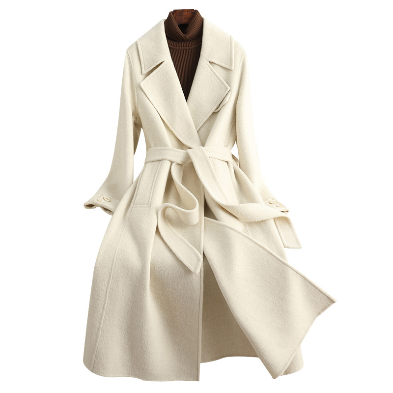 Manteau en cachemire Double face pour femme, long, longueur genou, ample, grande taille, tissu en laine haut de gamme, D6390