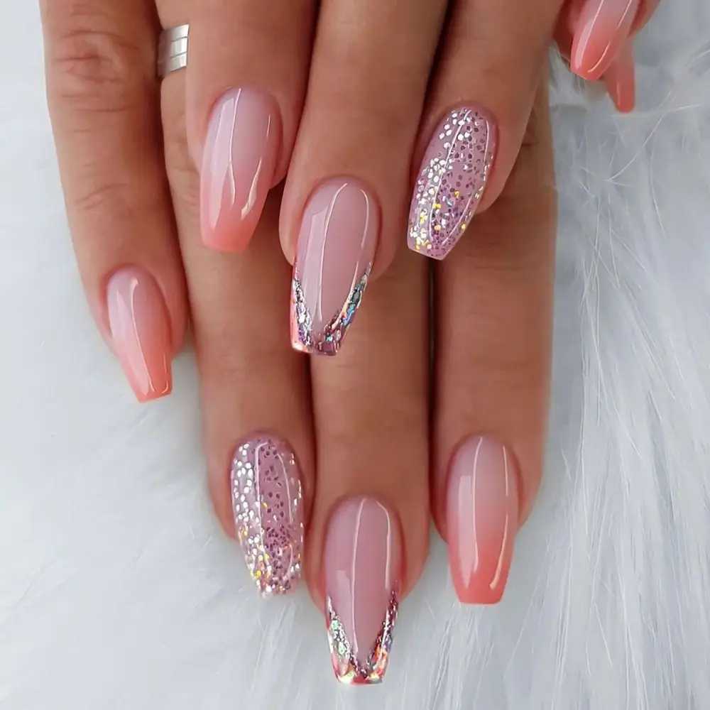 24pcs Long Ballerina Fake Nails French Glitter Crystal False Nails Full Cover Nail Tips Press on Nails DIY Detachable ManicureXJ250110-image-1041376650