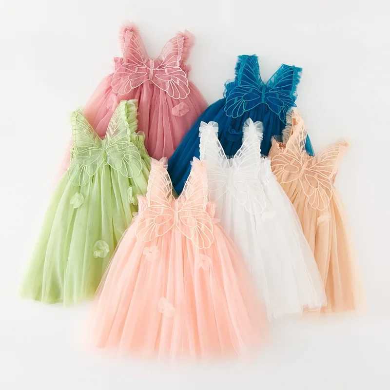 2025 New Summer Childrens Clothing Girl Princess Birthday Dress Bow Wing Fairy Strap Butterfly Mesh Dress W250111-image-1041489114
