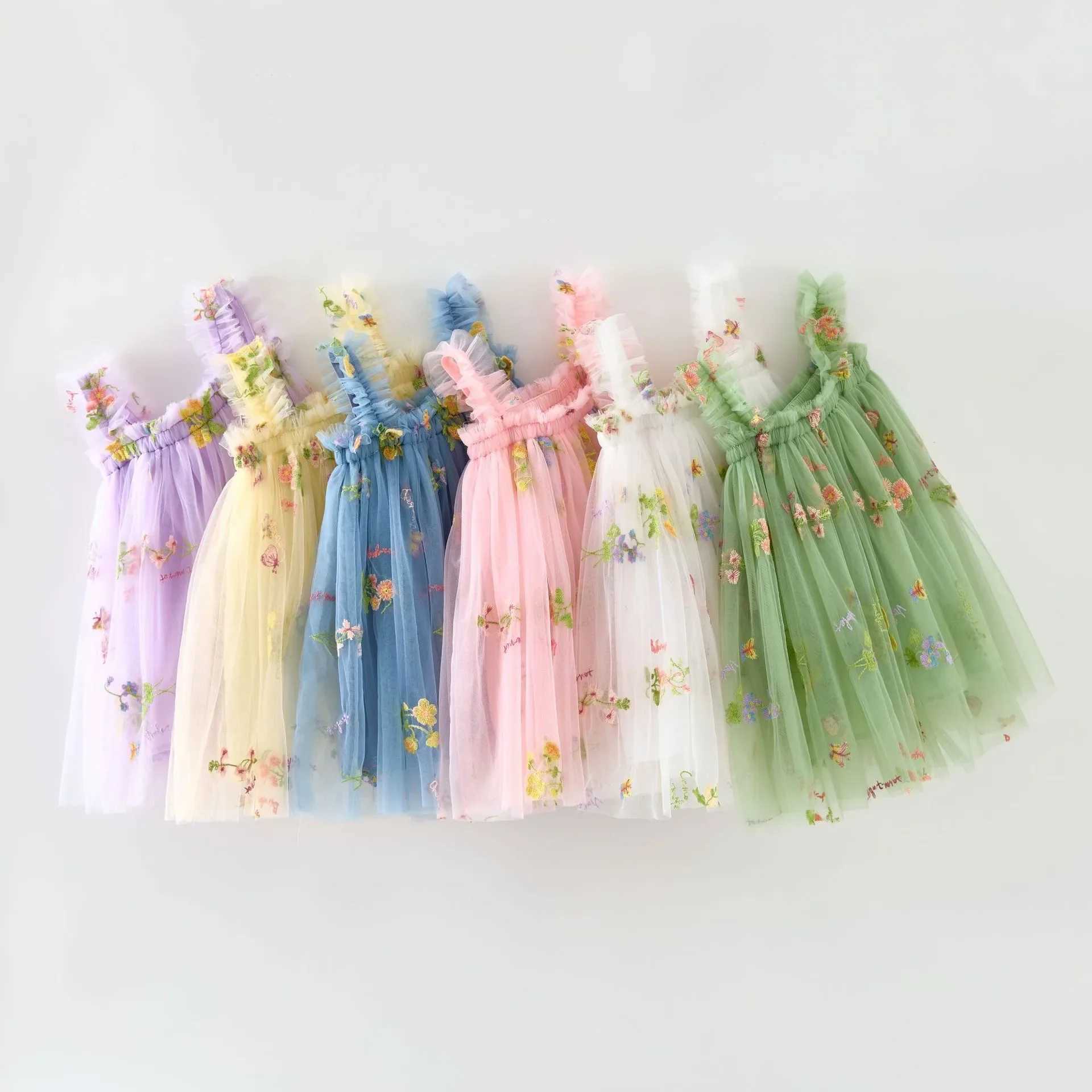 1-5 year old preschool girls new summer childrens clothing childrens clothing fluffy mesh Tutu princess floral embroidery clothing W250111-image-1041489200